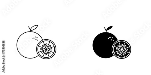 Orange fruit icons. black and white vector set.