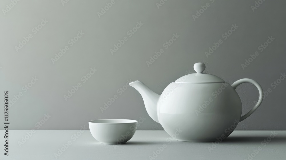 Elegant White Porcelain Teapot and Cup - Minimalist Kitchenware Elegant White Porcelain Teapot and Cup - Minimalist Kitchenware