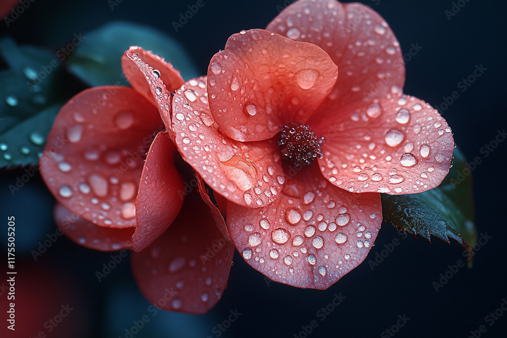 Dew Drops Adorn Red Flower Petals Dew Drops Adorn Red Flower Petals