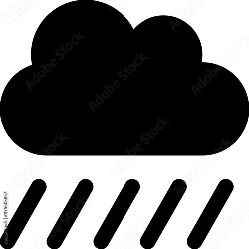 flat cloud showers heavy icon, black vector intense rainstorm symbol, solid monochrome graphic for extreme weather alerts, thunderstorms, flood warnings, monsoon seasons