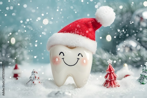Festive Tooth with Santa Hat