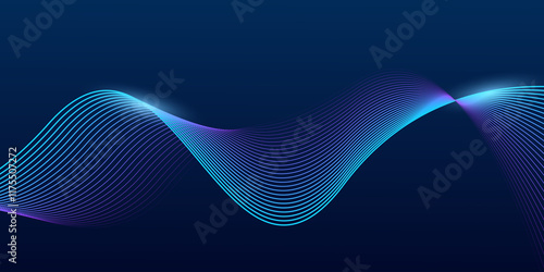 Abstract dark blue background with dynamic wave lines. Futuristic technology concept.