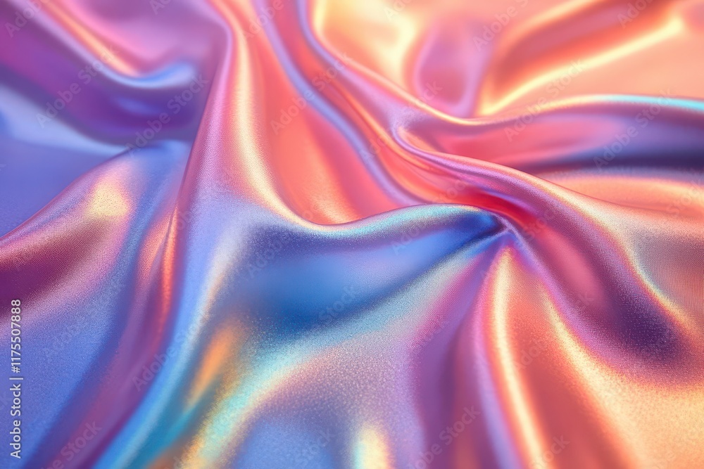Obraz premium holographic iridescent satin foil background shimmering with multiple colors creating a dynamic and vibrant backdrop for graphics and designs ideal for adding a modern touch to creative projects