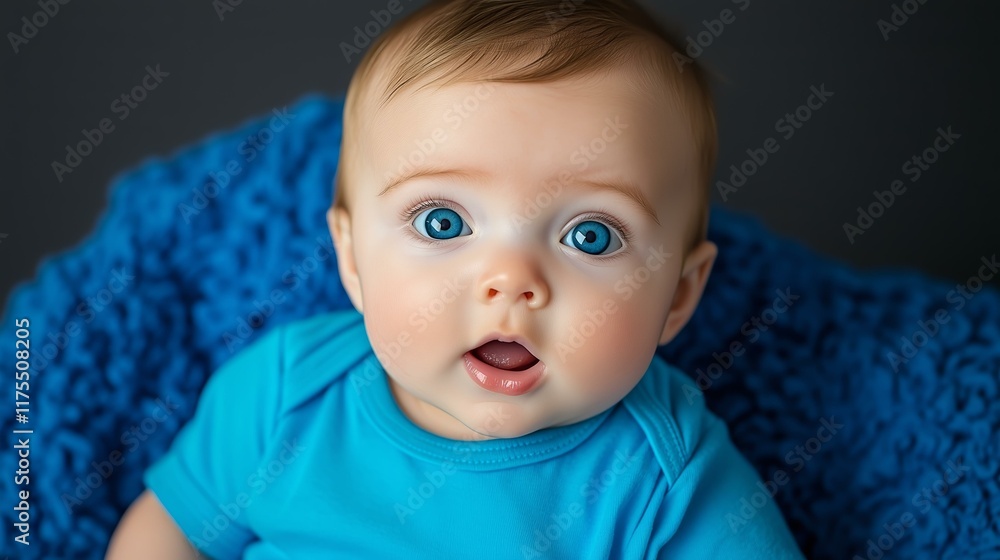 Adorable baby with blue eyes on cozy blanket Adorable baby with blue eyes on cozy blanket