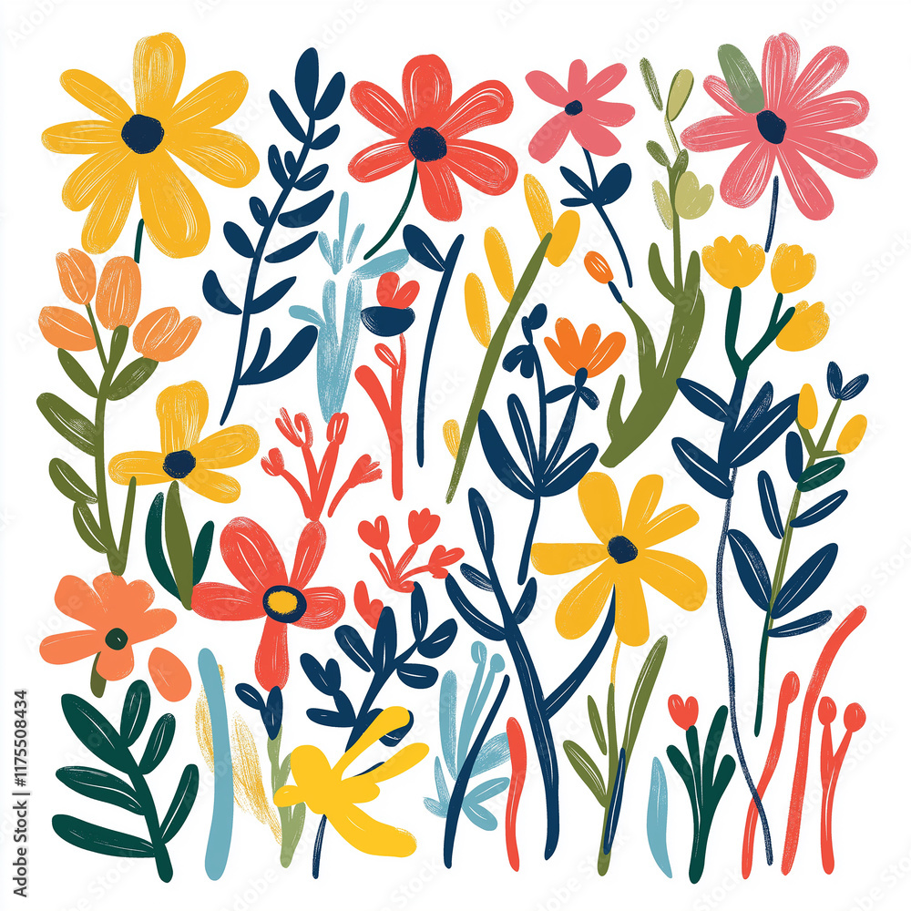 Scandinavian folk floral seamless pattern. Modern hand drawn fabric design.Colorful floral pattern, hand-drawn style, natural beauty, artistic design, decorative background Scandinavian folk floral seamless pattern. Modern hand drawn fabric design.Colorful floral pattern, hand-drawn style, natural beauty, artistic design, decorative background