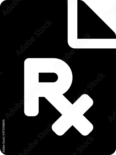 flat file prescription icon, black vector medical document symbol, solid monochrome graphic for healthcare, doctor’s orders, pharmacy, medication