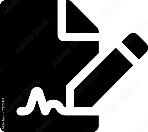 flat file signature icon, black vector document approval symbol, solid monochrome graphic for contracts, authentication, verification, digital consent