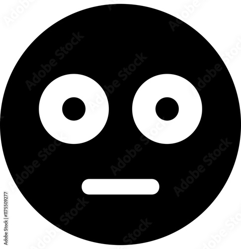 flat black flushed face solid vector icon monochrome graphic symbol for emoji expression reaction of embarrassment or shock