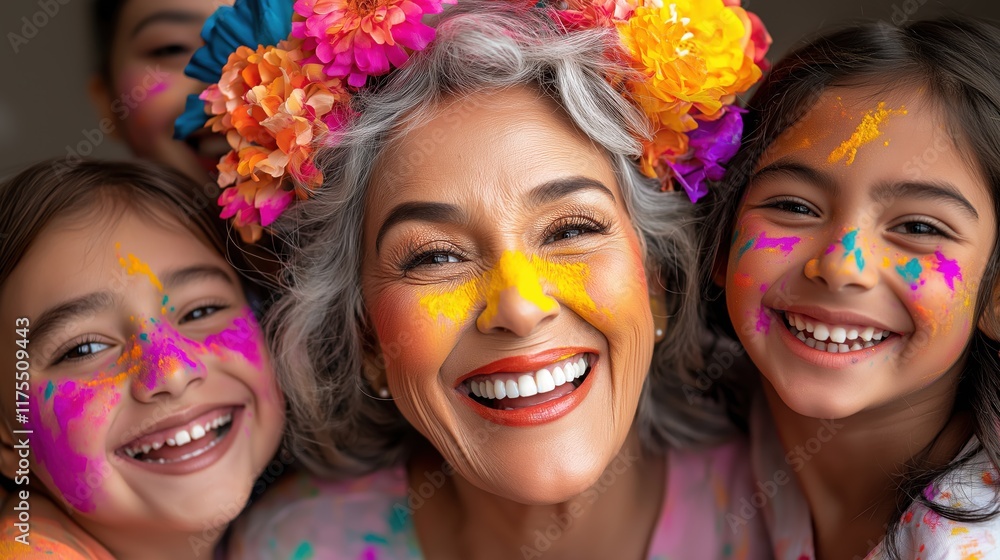 Obraz premium Multigenerational family enjoys colorful celebration in garden with joy and laughter