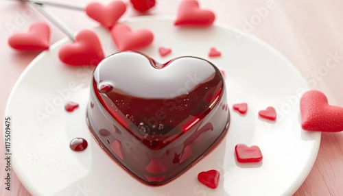 Heart-shaped dessert on plate, Valentines treat, festive photo