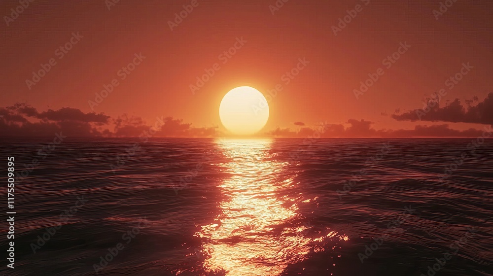 Golden Horizon's Embrace: The sun, a radiant orb of golden light, kisses the ocean's surface, casting a shimmering path of warmth and serenity over the tranquil waters. Golden Horizon's Embrace: The sun, a radiant orb of golden light, kisses the ocean's surface, casting a shimmering path of warmth and serenity over the tranquil waters.