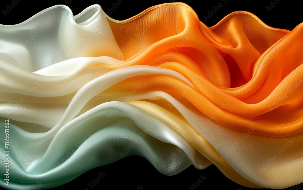 Fototapeta premium Elegant Draped Silk Fabric in Warm Hues Orange Yellow Cream and Green Shades