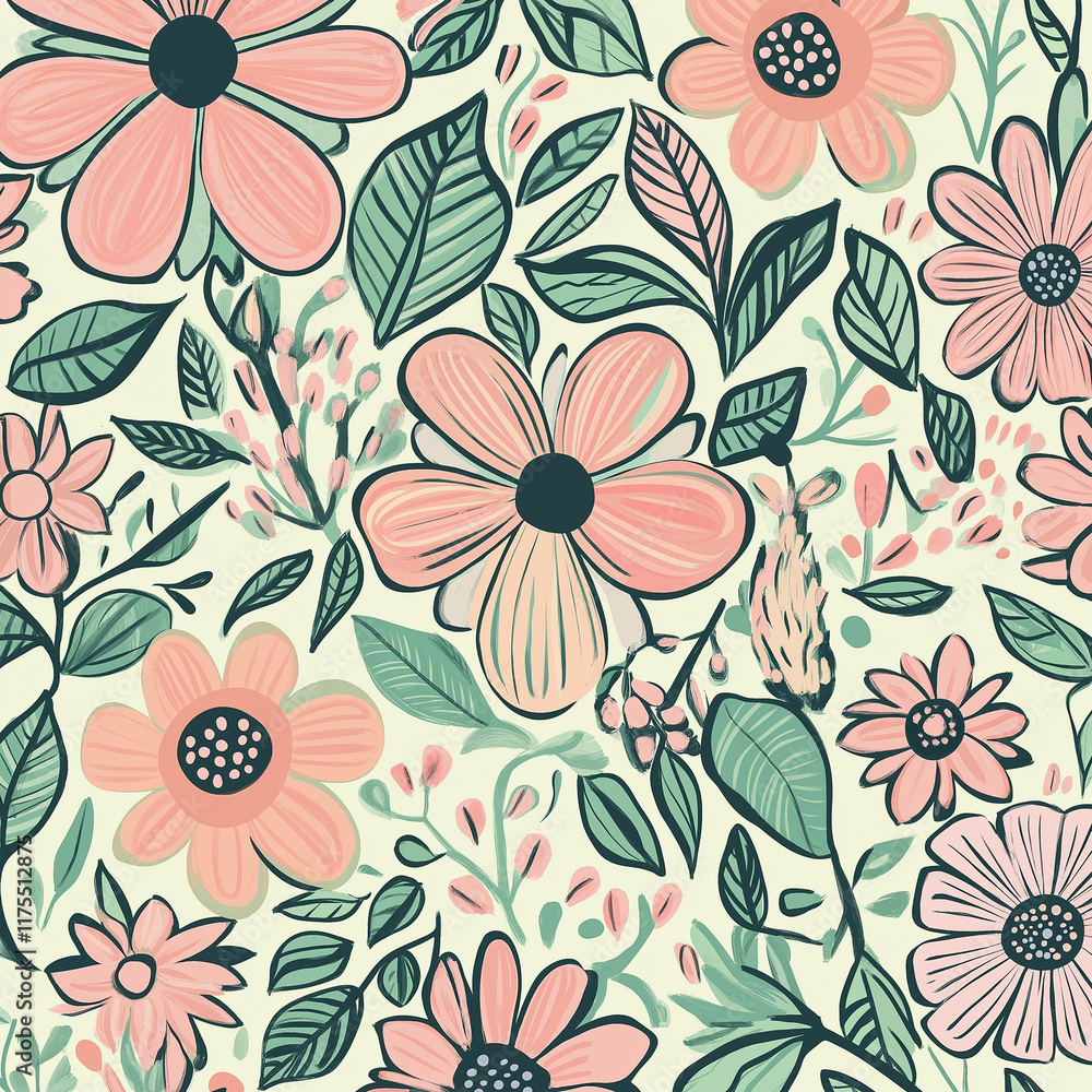 Elegant floral seamless pattern, suitable for decorative design and textiles Elegant floral seamless pattern, suitable for decorative design and textiles