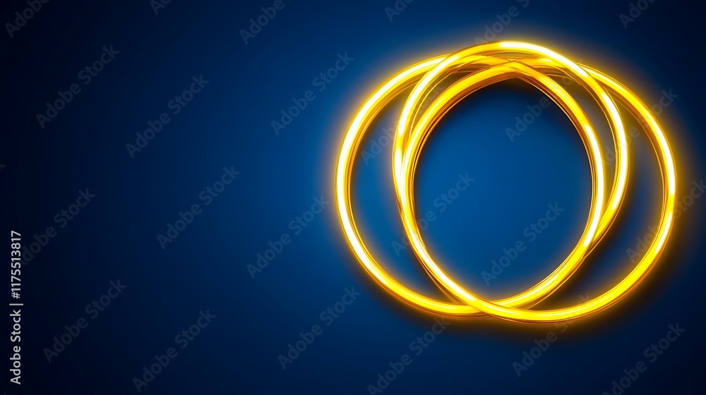 Golden Neon Rings On A Dark Blue Background Golden Neon Rings On A Dark Blue Background