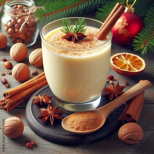 14 Eggnog A glass of creamy eggnog topped with nutmeg Izobrajeni photo