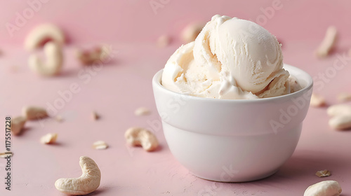 Lactose free ice cream from cashew milk on a soft background photo