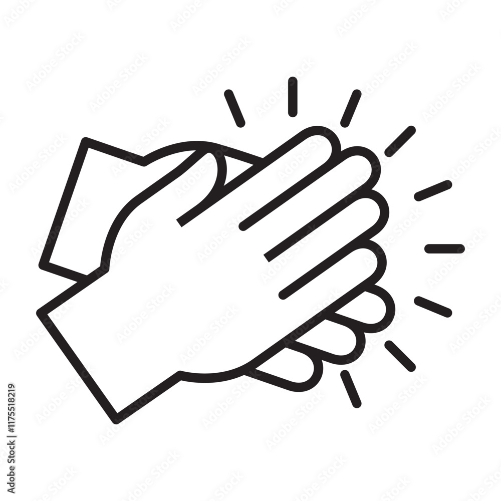 Fototapeta premium Applause hand icon, Ovation or clap hands sign. Thin line black white color design style.