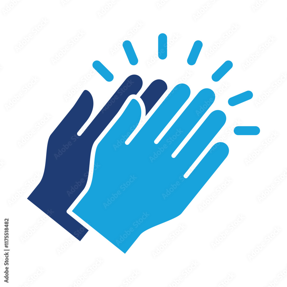 Applause hand icon, Ovation or clap hands sign. Flat blue two tone color design style. Applause hand icon, Ovation or clap hands sign. Flat blue two tone color design style.