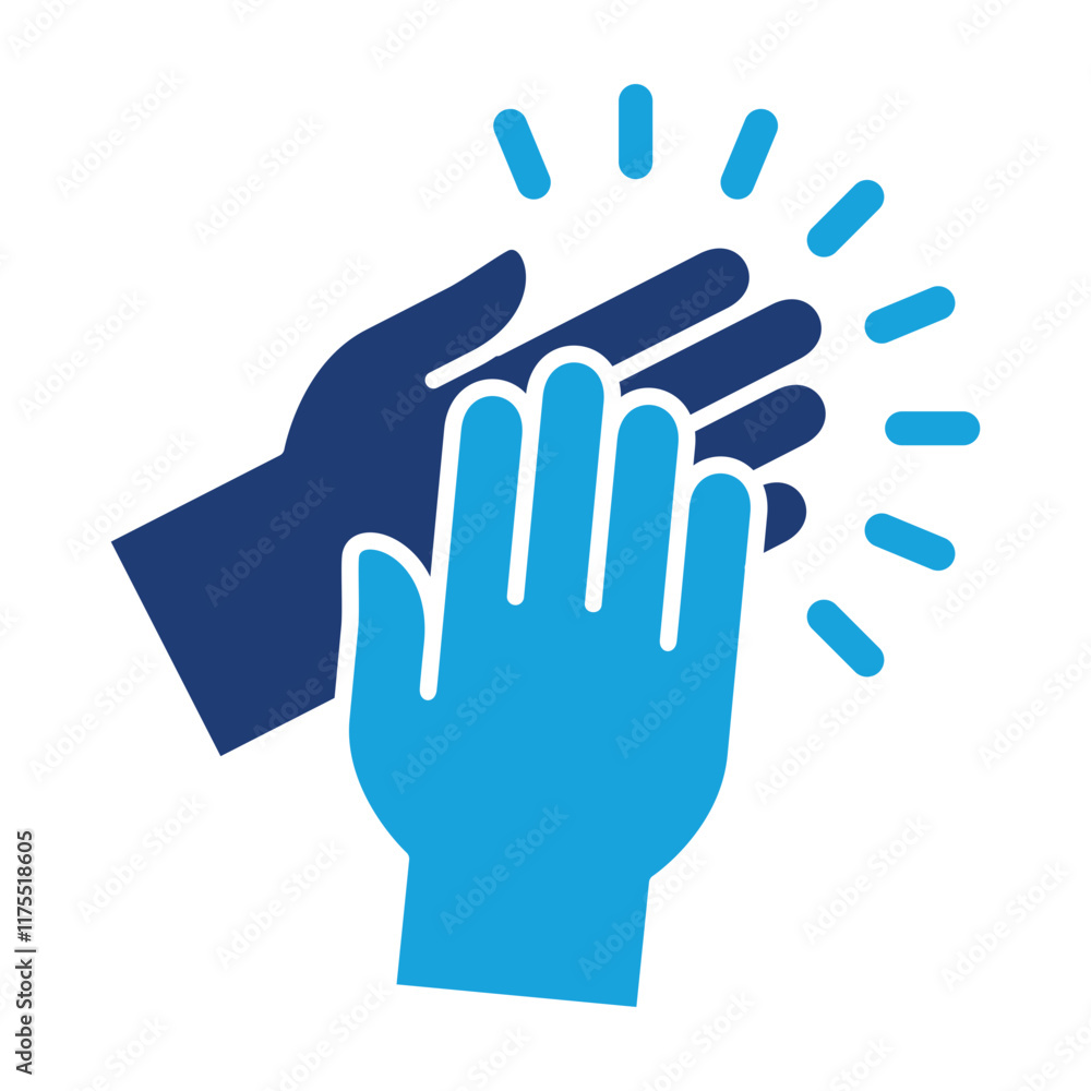Applause hand icon, Ovation or clap hands sign. Flat blue two tone color design style. Applause hand icon, Ovation or clap hands sign. Flat blue two tone color design style.