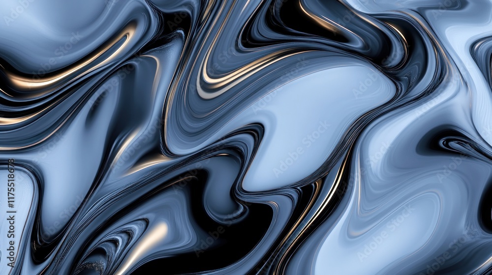 Fototapeta premium Smooth, flowing abstract design in blue and black tones.