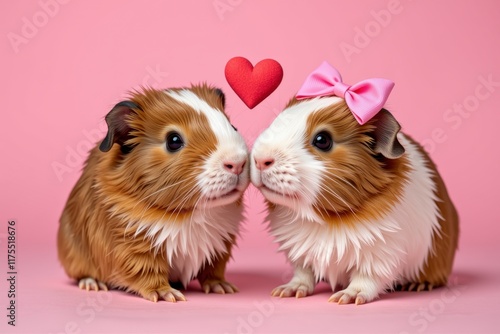 Adorable Guinea Pigs Couple in Love Pink Background Valentine s Day photo