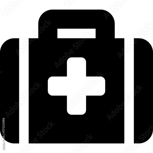 flat black medkit icon, solid monochrome vector symbol, first aid and emergency medical supplies graphic, healthcare and safety sign