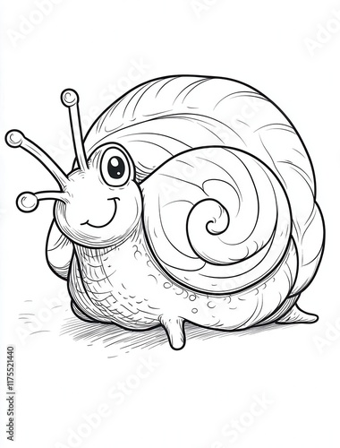 Happy snail with a  spiral shell, crawling slowly photo