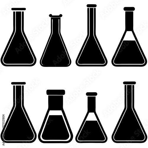 Collection of Black and White Scientific Laboratory Glassware