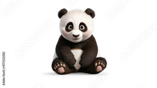 Cute cartoon panda sitting, showcasing a friendly expression. photo