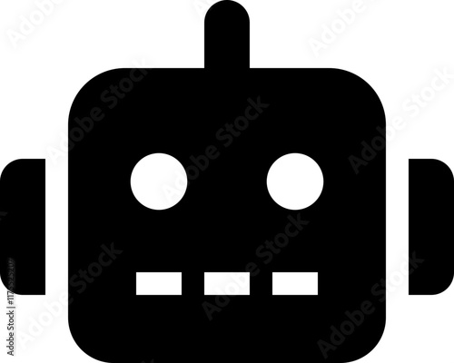 flat black robot icon, solid monochrome vector symbol, artificial intelligence and automation graphic, futuristic android design