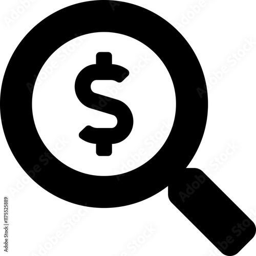 flat black search dollar magnifier icon monochrome find money vector solid graphic symbol