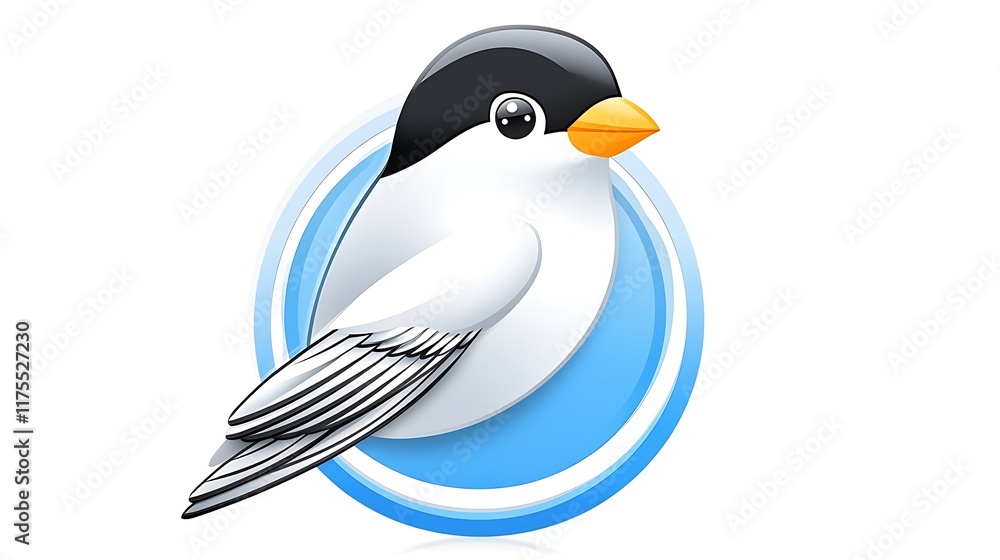 Fototapeta premium Cute Cartoon Bird Icon Blue Circle White Bird Animal Illustration