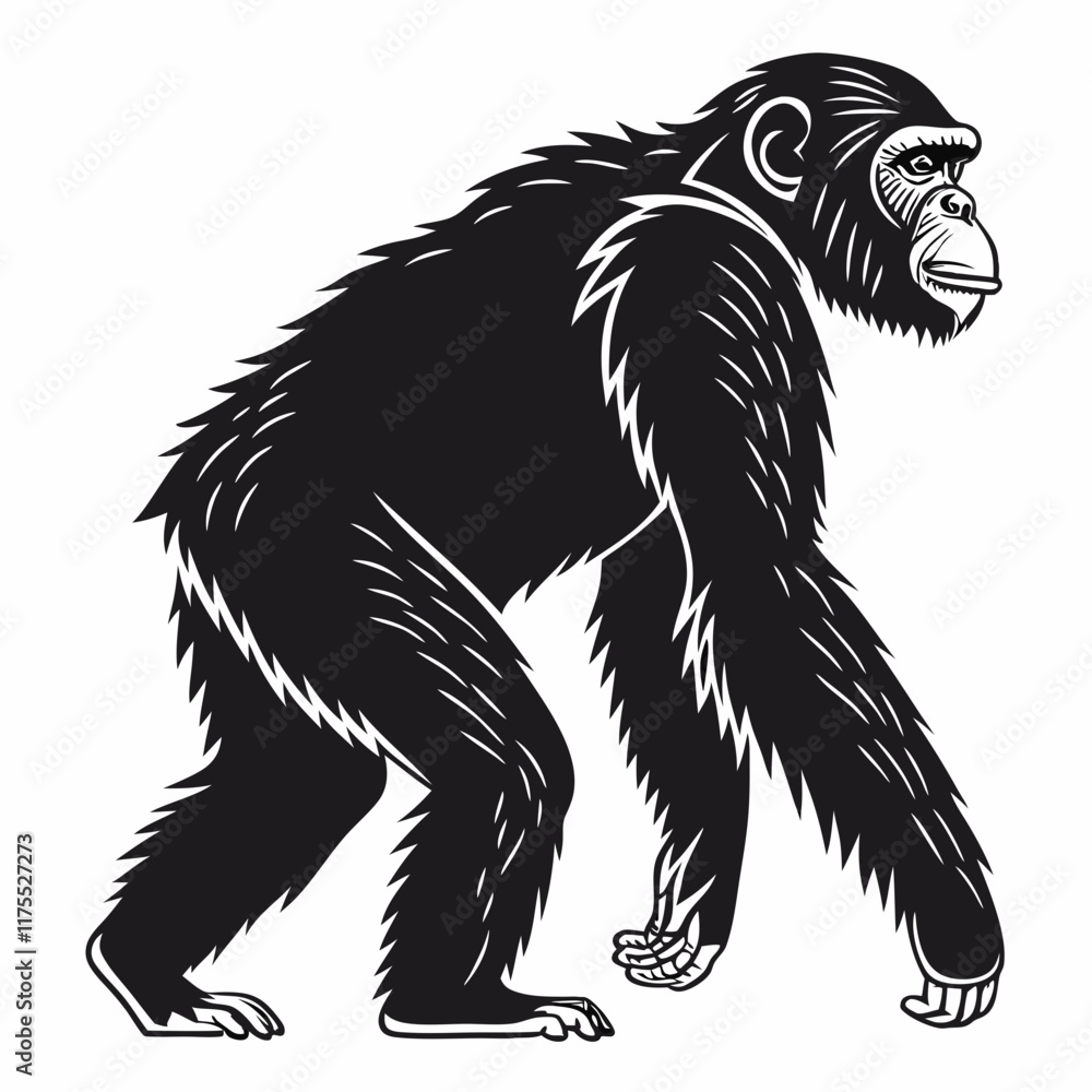 Obraz premium Chimpanzee vector silhouette black design white background