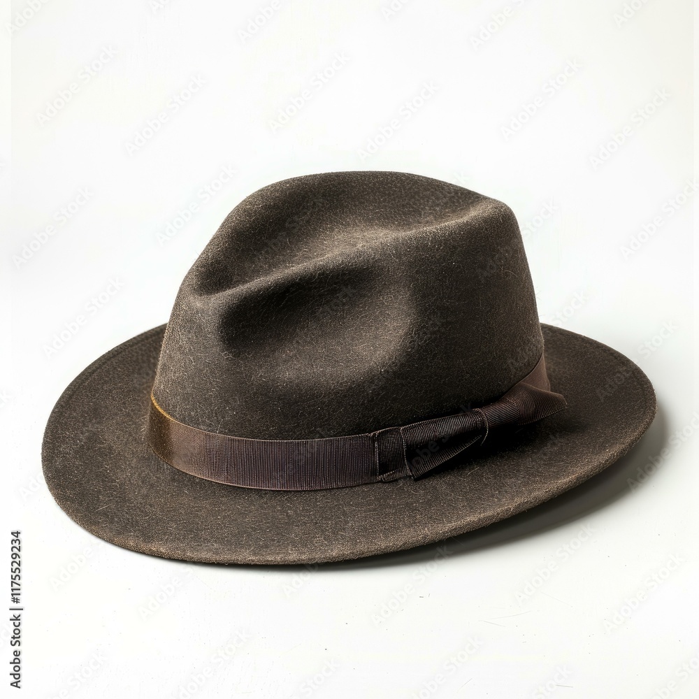 Classic brown fedora hat resting on a white background, showcasing its timeless style Classic brown fedora hat resting on a white background, showcasing its timeless style