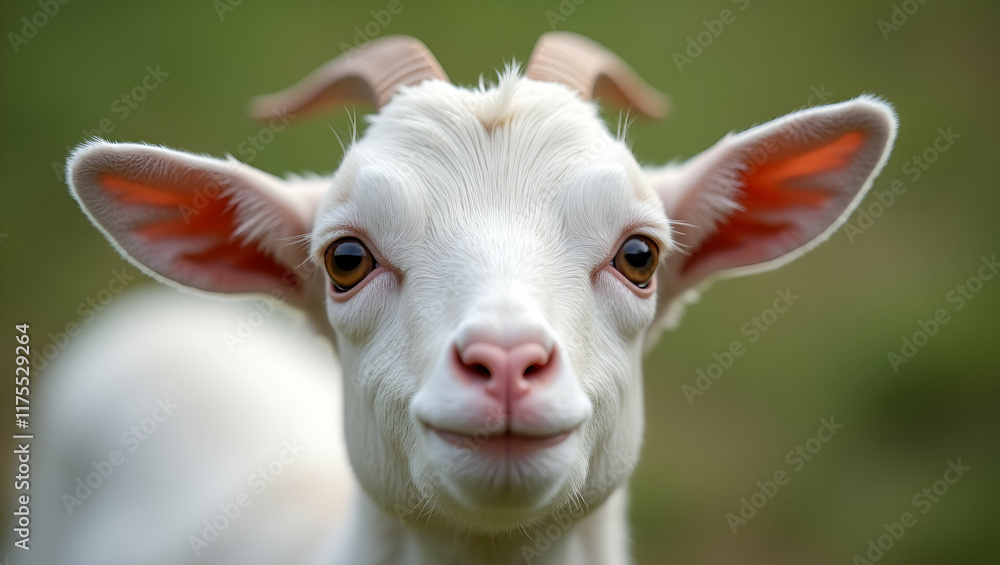 A Close-Up Portrait of the Adorable Head of a Small Goat, Showcasing Its Soft Fur, Expressive Eyes, and Innocent Expression A Close-Up Portrait of the Adorable Head of a Small Goat, Showcasing Its Soft Fur, Expressive Eyes, and Innocent Expression
