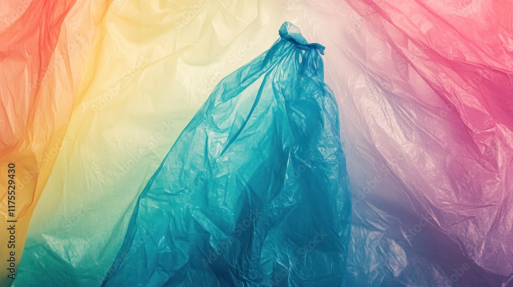 Obraz premium Teal plastic bag on colorful background.