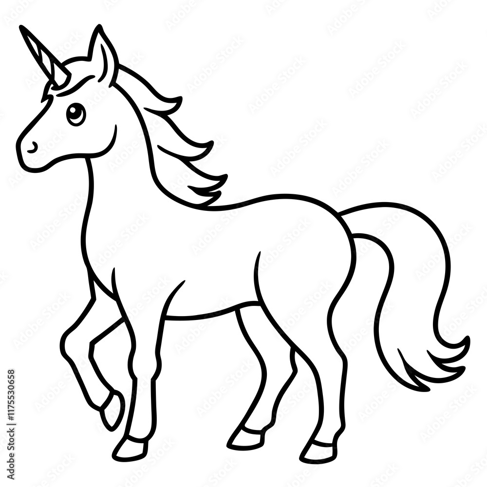 Obraz premium Cute Line Art Unicorn Silhouette Black Vector Illustration