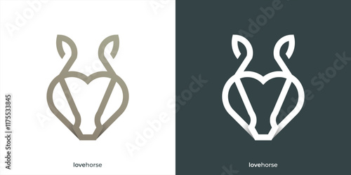 Simple Horse Head with Love Logo Design. Horse Care or Pet Care Icon Graphic. Luxury Horse Love Logo Design Template.