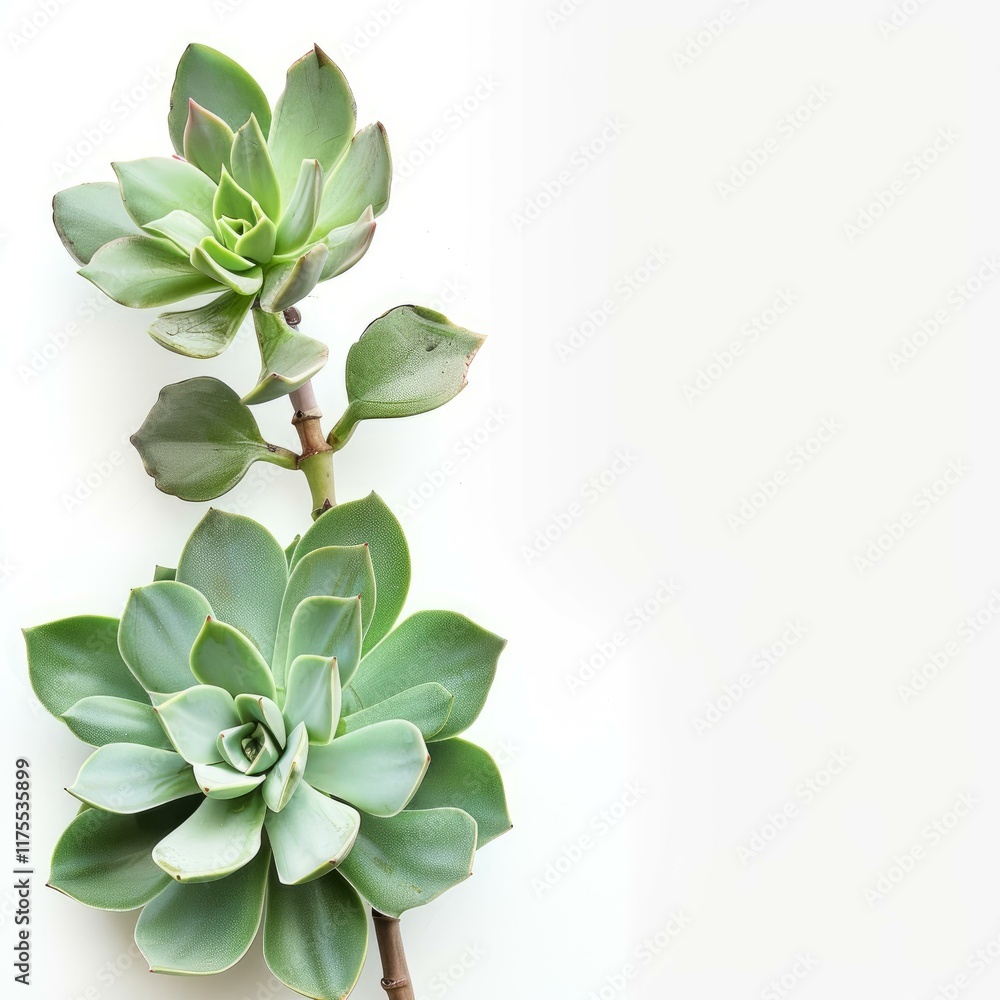 Fototapeta premium Two green succulents with thick stems growing on a minimalist white background