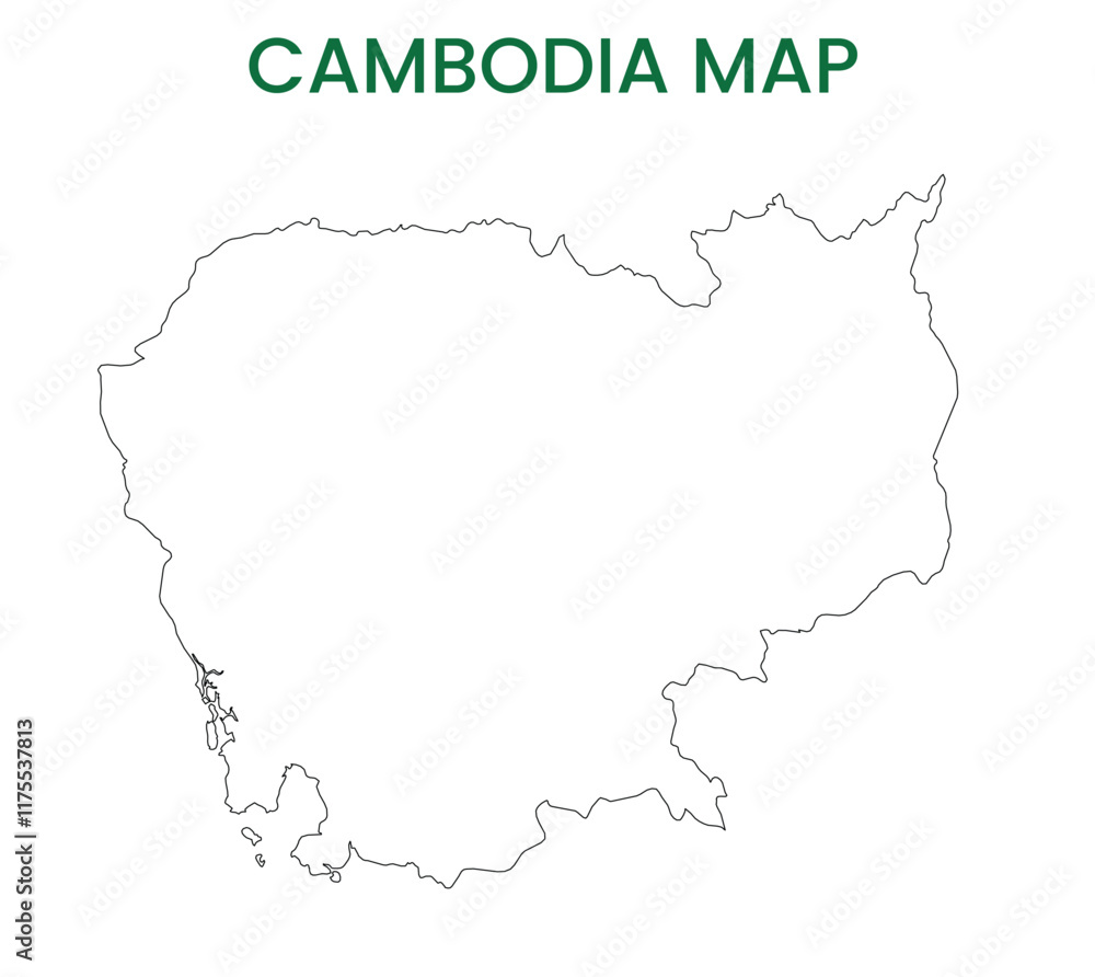 High detailed map of Cambodia. Outline map of Cambodia. Asia High detailed map of Cambodia. Outline map of Cambodia. Asia