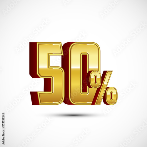 Gold color 50 Percent 3D discount tag sticker, big offer, sale symbol, special offer label