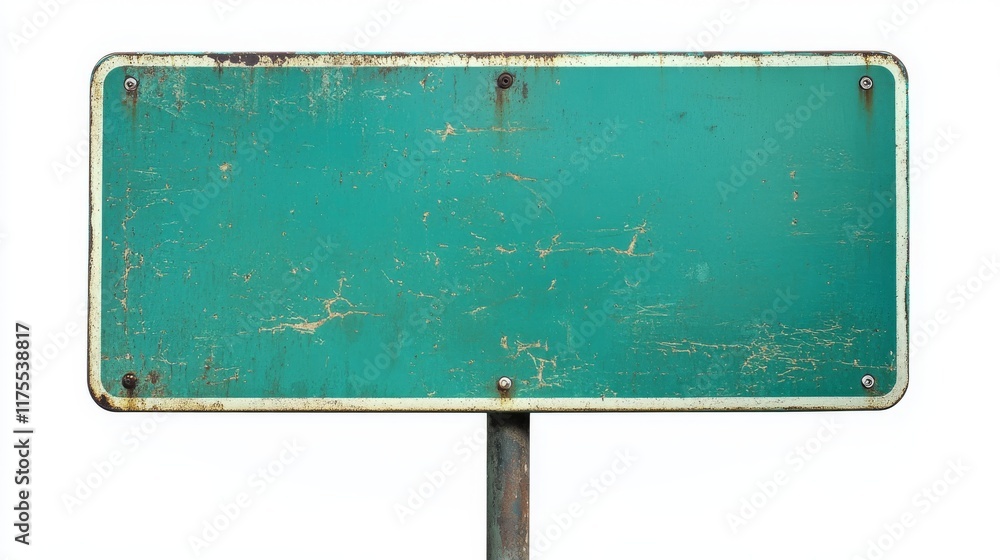 Rustic Green Metal Sign Blank Surface on White Background Rustic Green Metal Sign Blank Surface on White Background