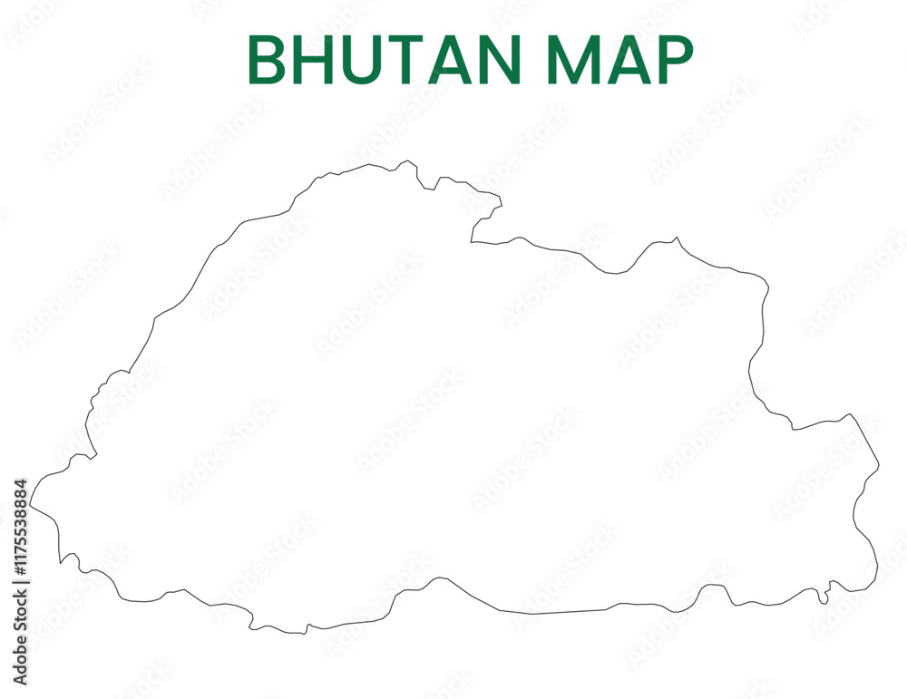 High detailed map of Bhutan. Outline map of Bhutan. Asia High detailed map of Bhutan. Outline map of Bhutan. Asia