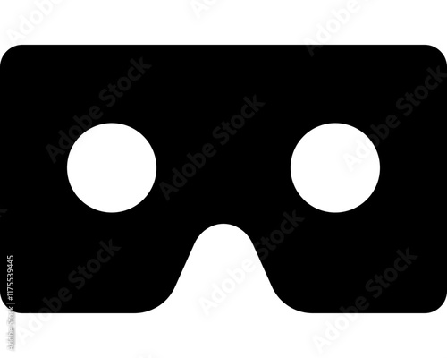 flat VR cardboard black solid vector icon, minimalist monochrome virtual reality headset symbol for gaming simulation digital experience augmented technology UI UX app design