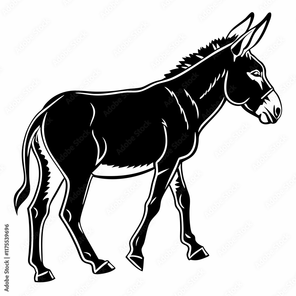 Obraz premium Donkey vector silhouette black design white background