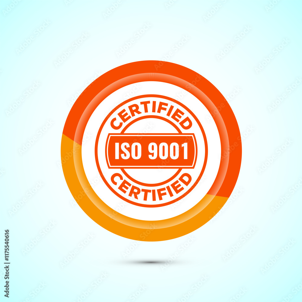 Fototapeta premium ISO 9001 certified icon design illustration, Standard quality label sign, symbol, Orange Color Button Design