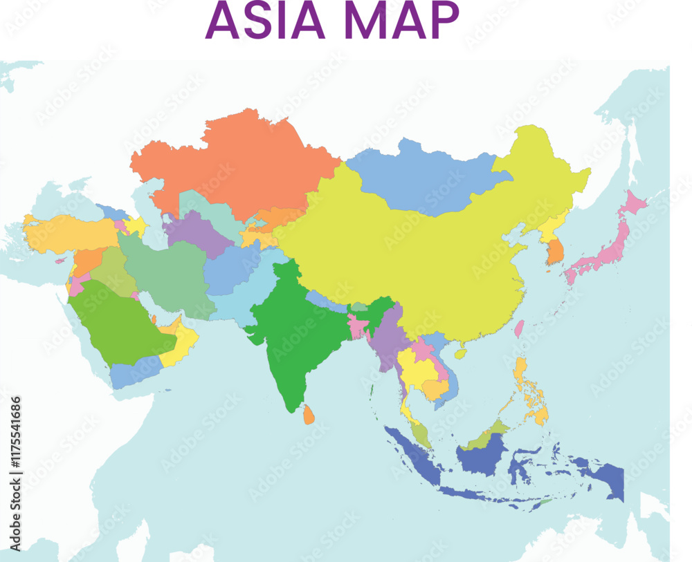 Obraz premium High detailed map of Asia Continent. Outline map of Asia Continent. Asia