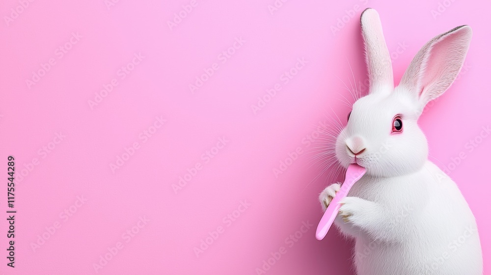 Obraz premium Rabbit enjoying chewing a brush, calm and serene