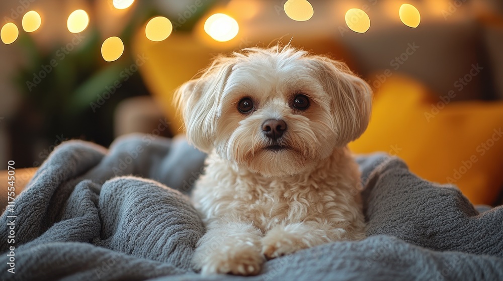 Bichon Frise sitting gracefully on a soft blanket, exuding elegance Bichon Frise sitting gracefully on a soft blanket, exuding elegance