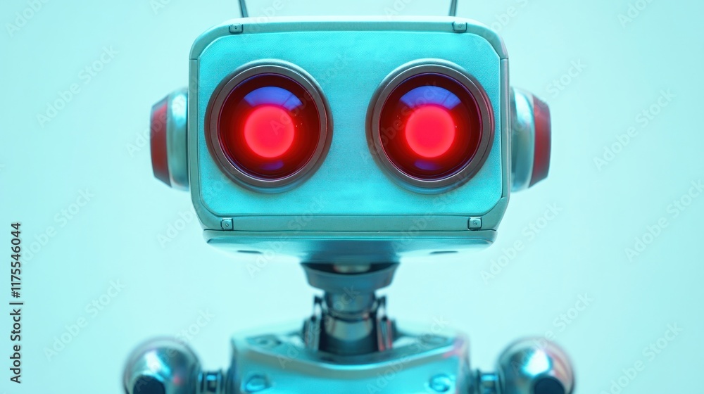 cheerful little robot with big red eyes cheerful little robot with big red eyes